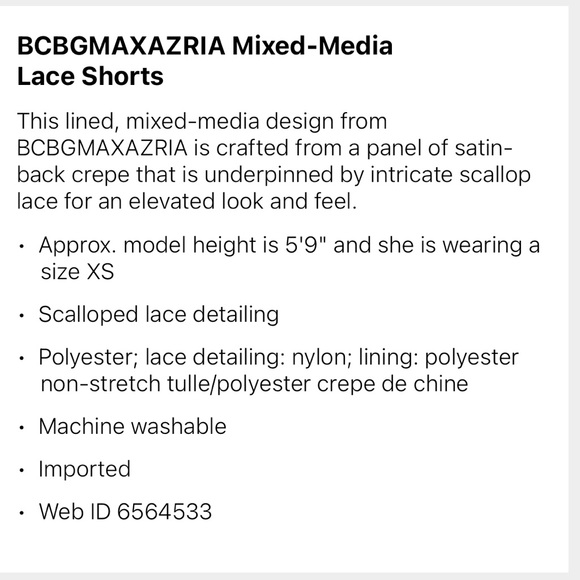 Bcbgmaxazria mixed media lace shorts - Picture 8 of 8